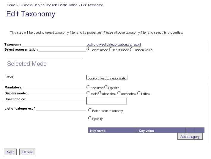Configuring a customized taxonomy's representation