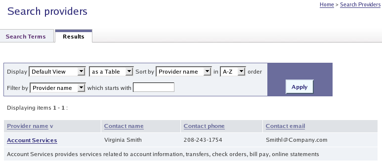Searching Providers - Result