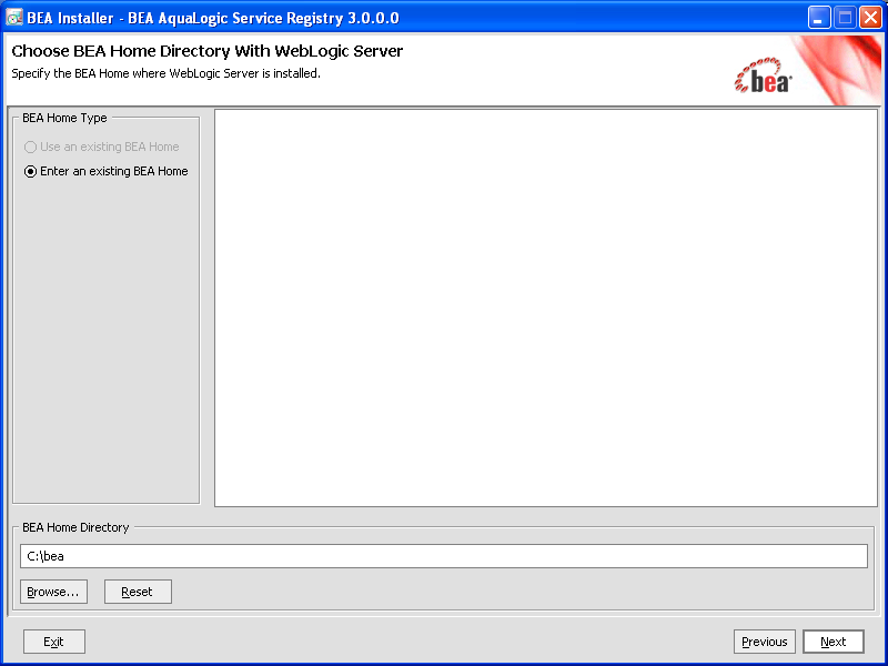 Choose BEA Home Directory with WebLogic Server