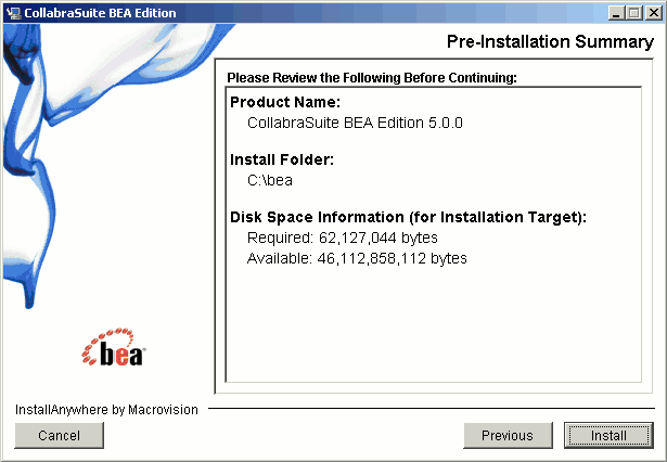 Pre-Install Summary