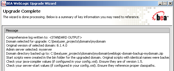 WebLogic Upgrade Wizard - Domain Upgrade