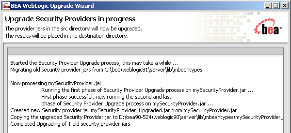 WebLogic Upgrade Wizard - Security Provider Upgrade