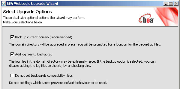 Domain Upgrade - Select Upgrade Options