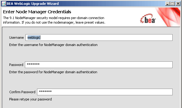 Domain Wizard - Enter Node Manager Credentials