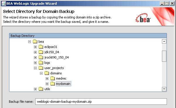 Domain Upgrade - Select Directory for Domain Backup