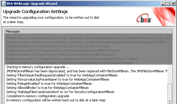 Domain Upgrade - Upgrade Configuration Settings