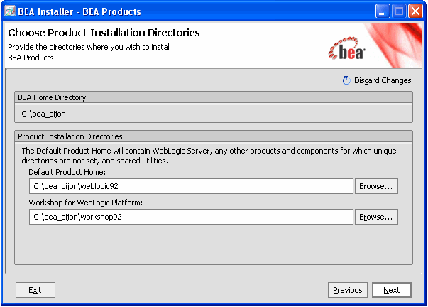 Product Installation Directories window