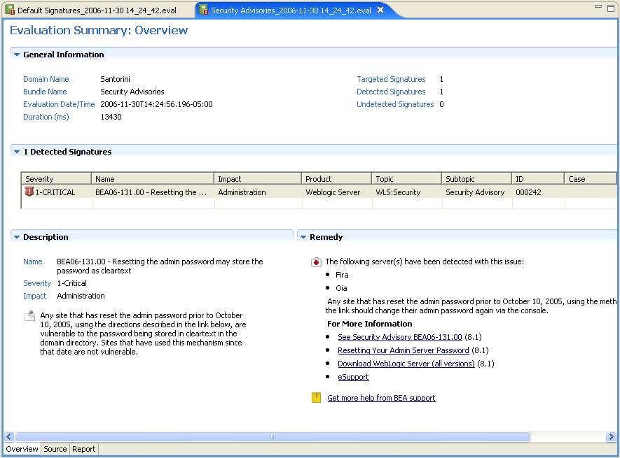 Evaluation Wizard Evaluation Summary