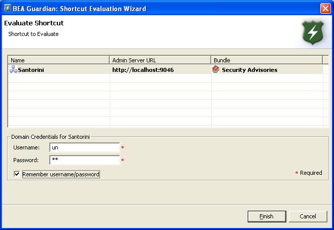 Shortcut Evaluation Wizard with Remember Username and Password Checked