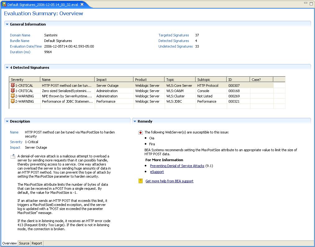 Evaluation Summary Overview Tab