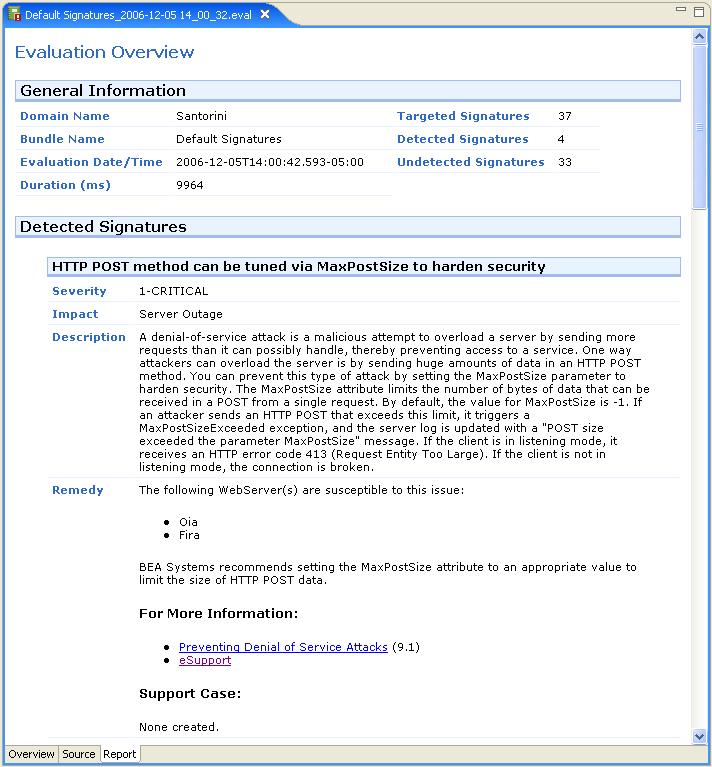 Evaluation Summary Report Tab