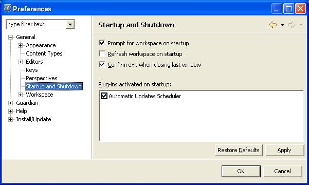 Preferences Prompt for Workspace on Startup