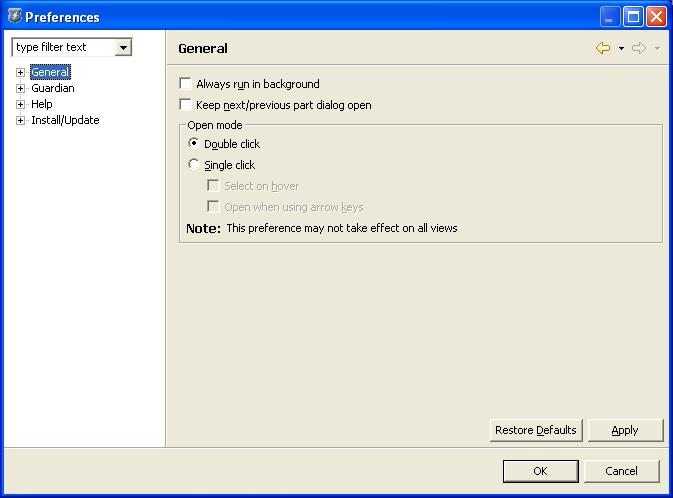 Preferences Main Window