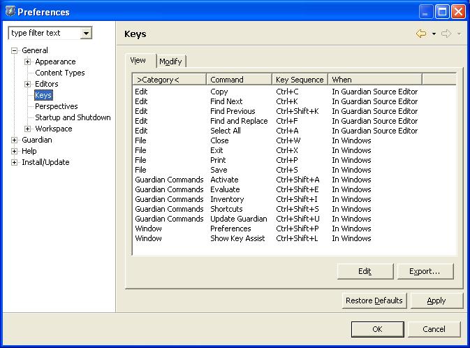 Preferences - General - Keys