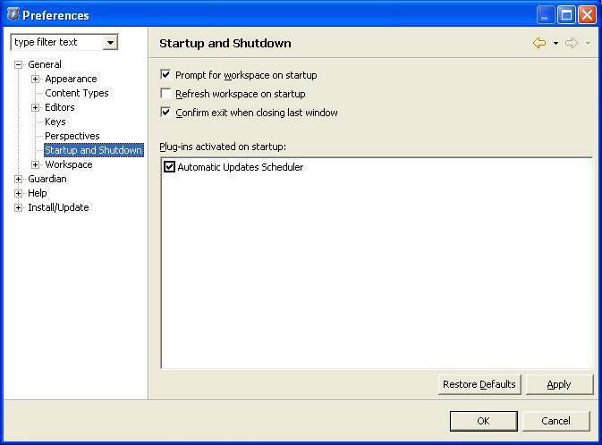 Preferences - General - Startup and Shutdown