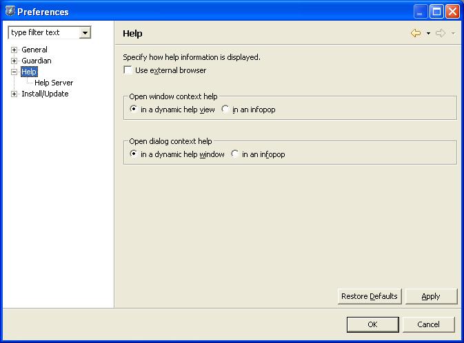 Preferences - Help