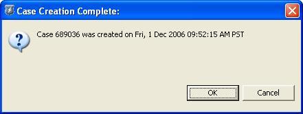 Support Case Wizard Completion Dialog Box with BEA Case Number