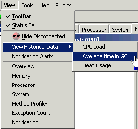 View Menu with Historical Data Submenu Open