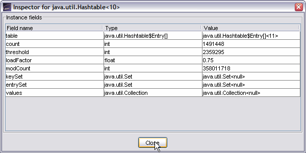 Inspection Window: Inspecting an Instance