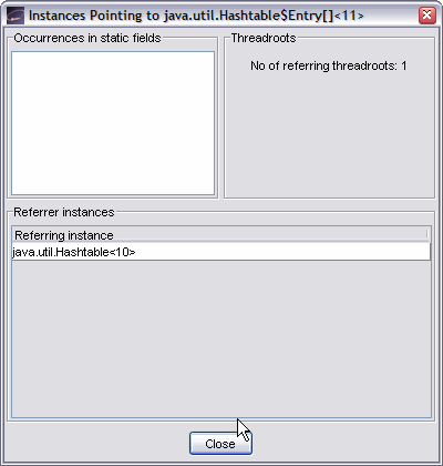 Referring Instances Window: Instances Pointing to an Array Instance.