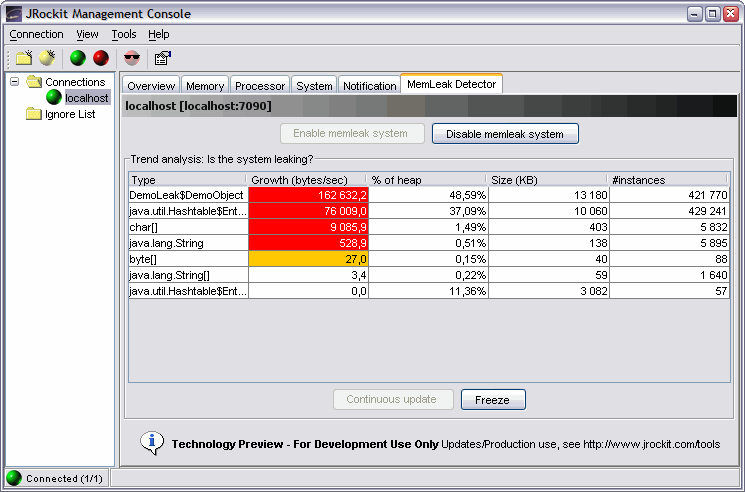 Memory Leak System Enabled