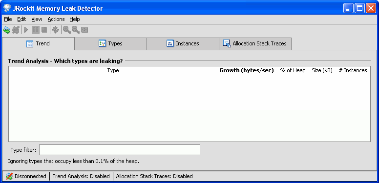 The Main Window of the Memory Leak Detector