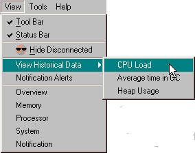 View Menu with Historical Data Submenu Open