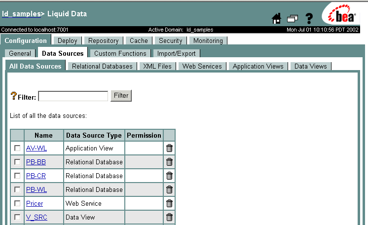 Viewing All Configured Data Sources