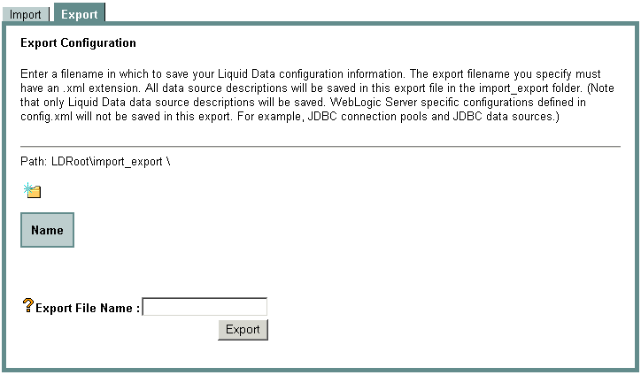 Export Tab on the Liquid Data Node