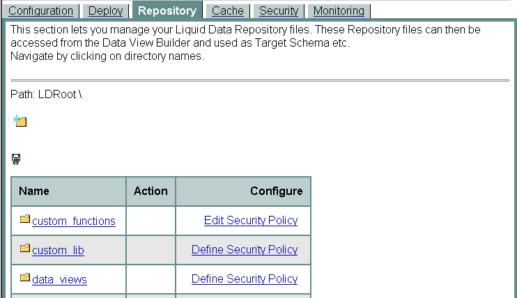 Repository Tab on the Liquid Data Node