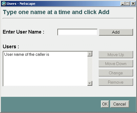 Security Policy Users screen
