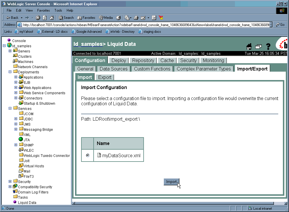 Importing a Data Source Through the Administration Console