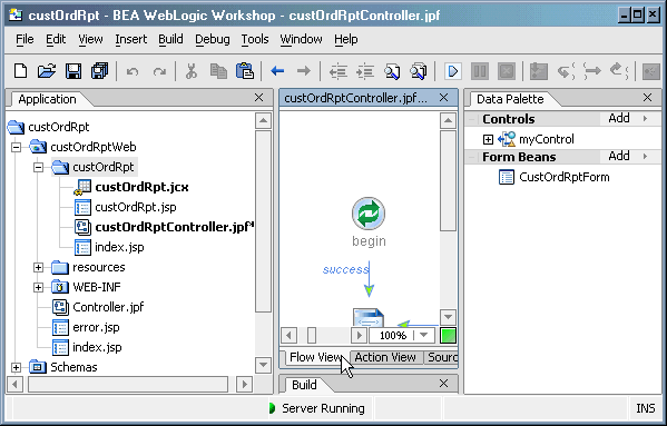 WebLogic Workshop View After a Page Flow is Generated 