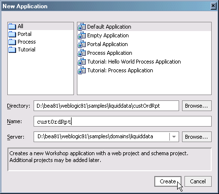 Creating a New WebLogic Workshop Application