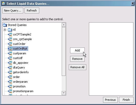 Adding a Deployed Query to a Liquid Data Control