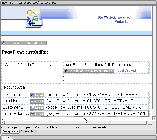 Design View of Customer ID Table in index.jsp