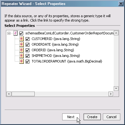 Selecting Fields for NetUI Repeater Element