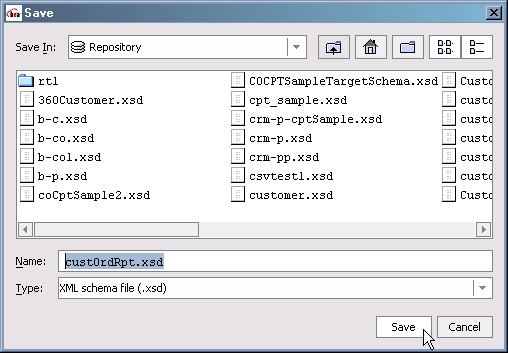 Deploy Query Save Target Schema Dialog Box