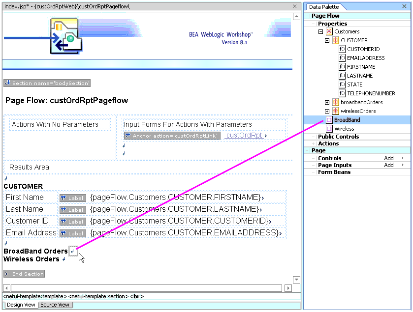 Populating a JSP With an Array Containing BroadBand Order Data Elements