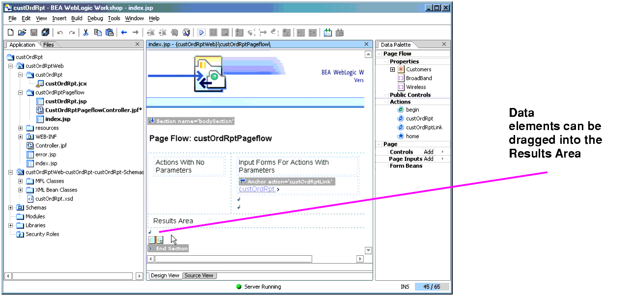 WebLogic Workshop Design View of index.jsp