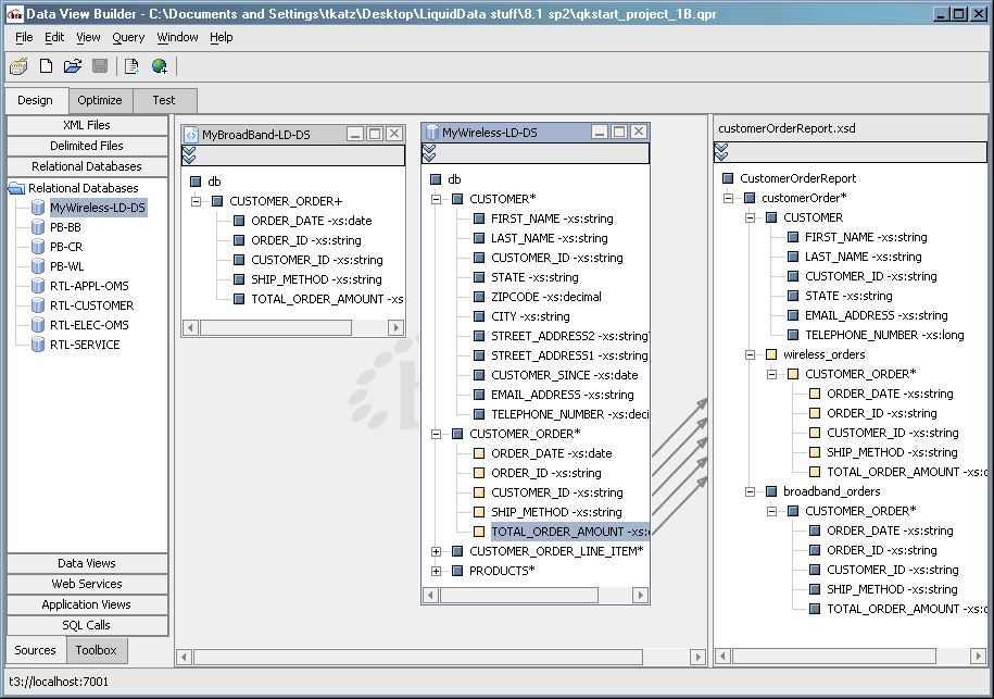 Mapping Elements in Wireless : CUSTOMER_ORDER to the Target Schema