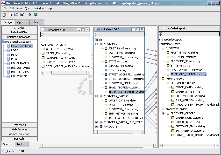 Mapping Elements in Wireless : CUSTOMER to the Target Schema 
