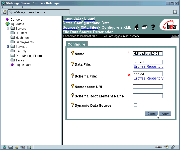 Defining a XML Data Source Definition