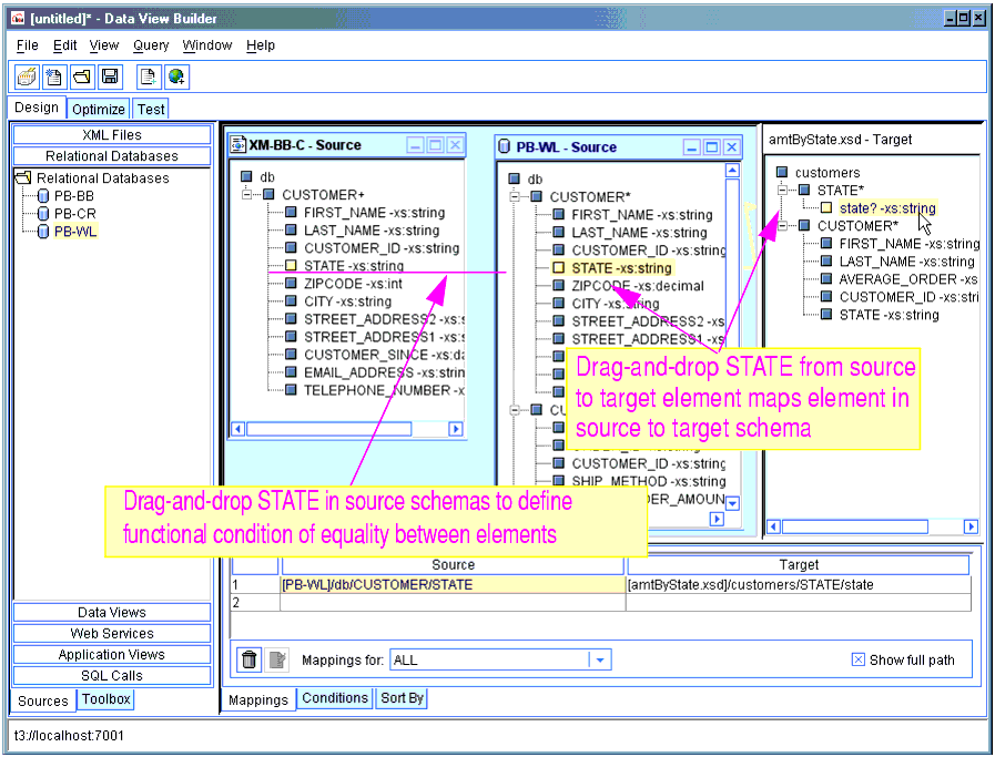 Mapping Elements in the Data View Builder