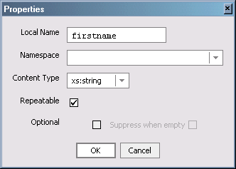 Target Schema Properties Dialog with Repeatable Attribute Selected