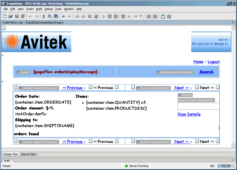Pagination, illustrated in OrderHistory.jsp.