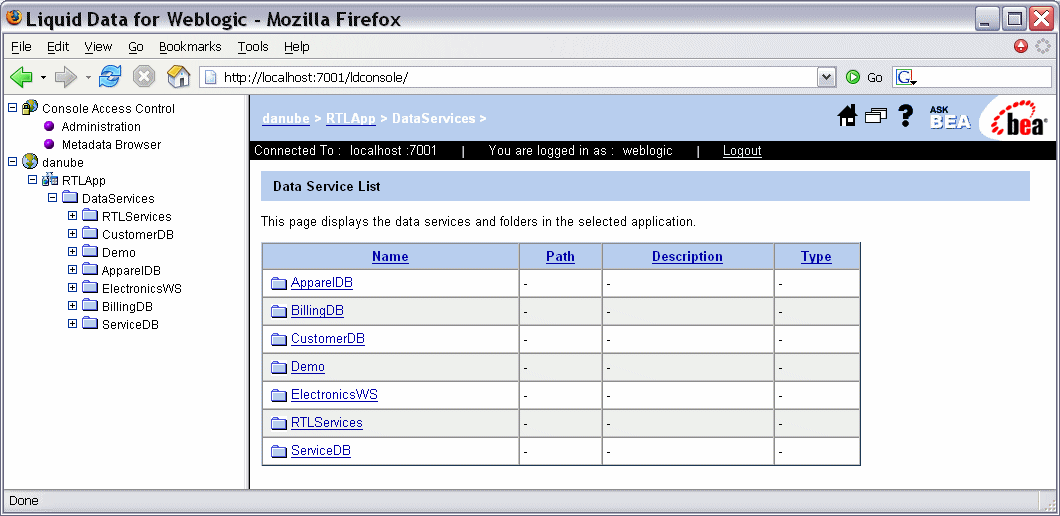 Data Services Available to a Project