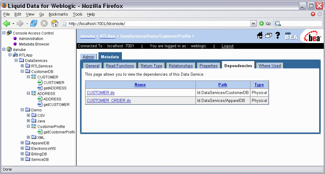 Dependencies of a Logical Data Service