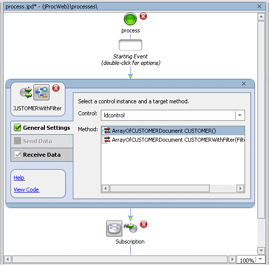WebLogic Integration Business Process Accessing a Liquid Data Control