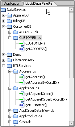Data Service Functions Available from the Liquid Data Palette